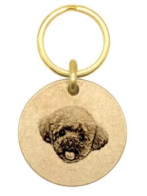 Custom metal pet ID tag with laser engraved pet portrait, personalized pet identification tag for dogs, cats, and small pets