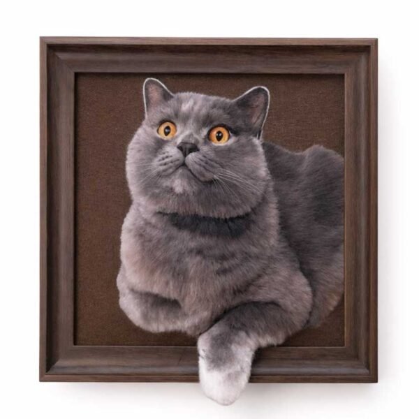 Custom Cat Felt Portrait – Handmade Framed Pet Art Handmade custom cat felt portrait in a luxury wooden frame, realistic needle felted pet artwork made from wool, USA