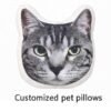 Custom Cat Photo Pillow – Handmade Personalized Pet Cushion Handmade custom pet photo pillow featuring a cat, personalized pet-shaped cushion with realistic facial details on a pure white background