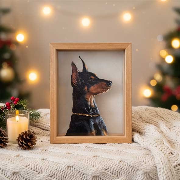 Hand-painted custom pet acrylic glass painting created from a real dog photo