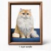 Custom handmade pet portrait artwork on acrylic glass, featuring a realistic pet illustration framed in a premium wooden frame, suitable for dogs, cats, and other beloved pets
