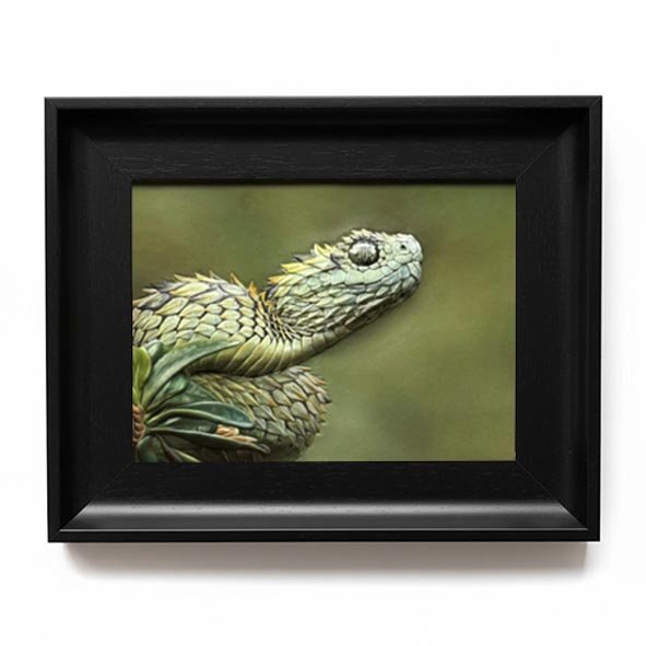 Custom Reptile Pet Leather Carving Wall Art – Handcrafted Animal Portrait Handcrafted custom leather carving artwork of a reptile pet, detailed scales engraved on genuine leather, framed wall art