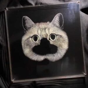 Gradual fur texture engraving on cat acrylic artwork, increasing hair density while keeping a single-layer acrylic design