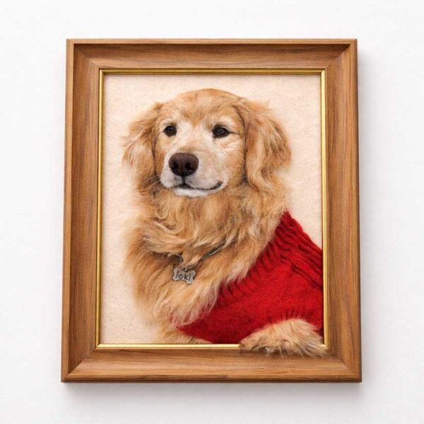 custom felt pet portrart Handmade custom needle felted pet portrait made from wool or preserved fur, realistic animal memorial artwork in premium wooden frame