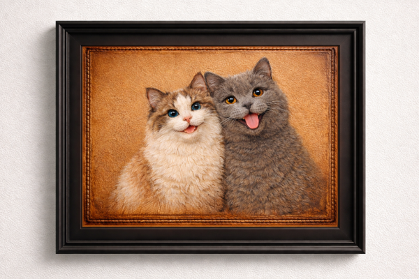 custom-pet-leather-carving-cat-portrait Custom pet leather carving from photo, hand-carved leather cat portrait with realistic fur detail 1