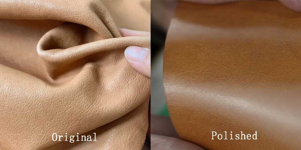 Mechanical polishing effect on vegetable tanned leather