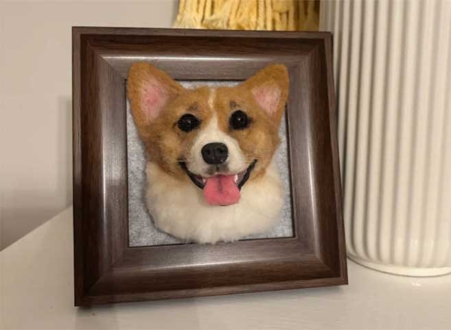 Comparison of a mass-produced custom plush dog with flat, rigid coloring and industrial shades, lacking realistic fur depth.