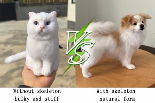 Comparison between a shapeless wool ball and a professional aluminum wirearmature for needle felted dog anatomy